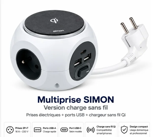 Multiprise SIMON ( Version charge sans fil ) — Électricité, Luminaire & Domotique