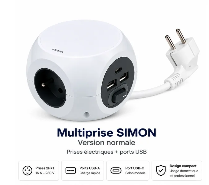 Multiprise SIMON (Version normale) Prises électrique + ports USB — Électricité, Luminaire & Domotique
